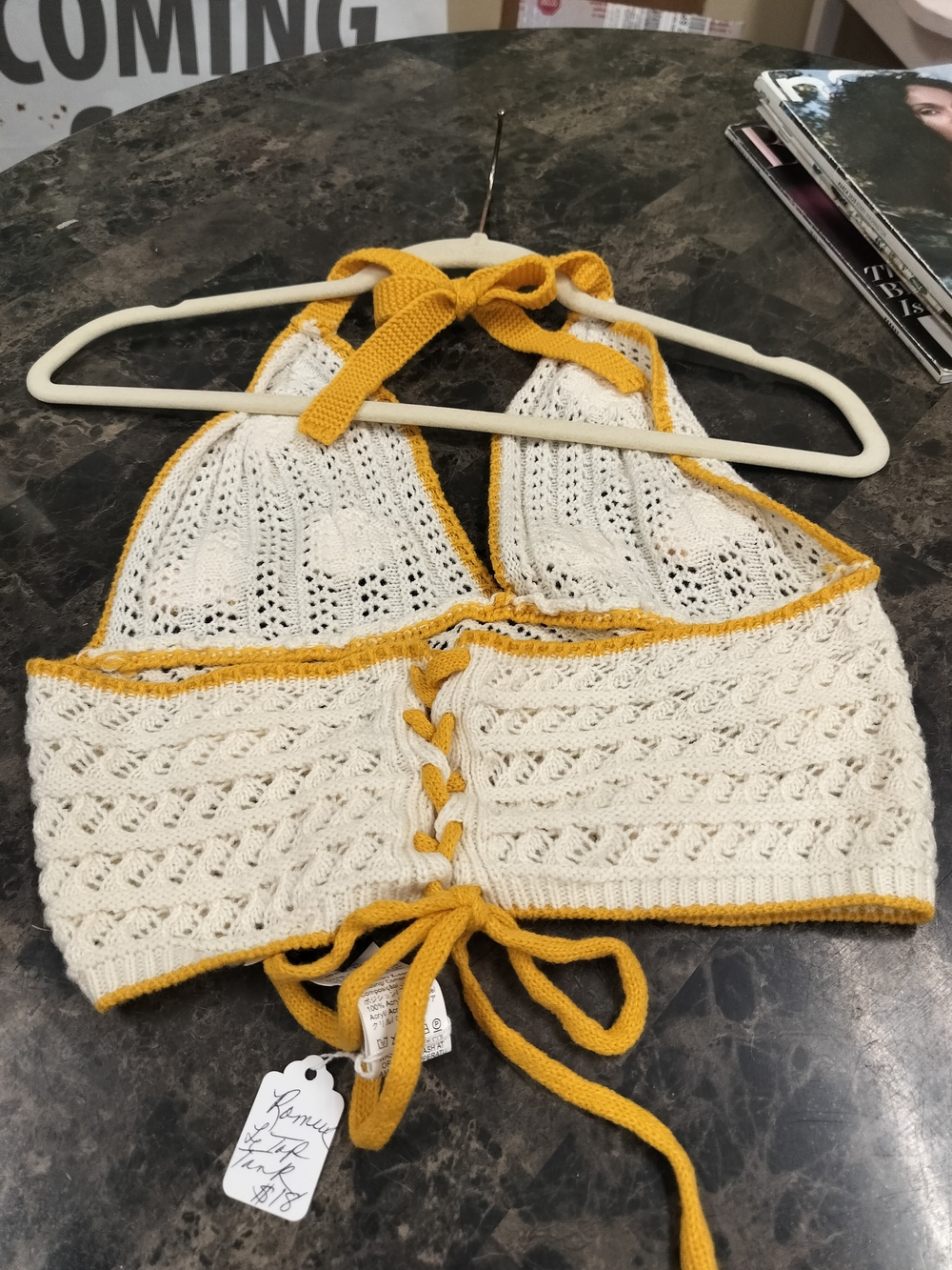 Handmade Crochet Halter Top with Bees & Flowers - Cream & Mustard - Picture 5 of 9